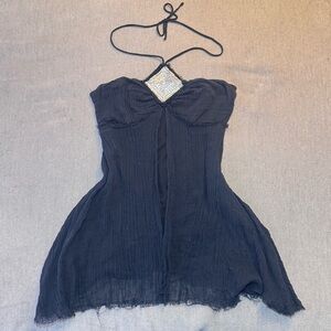 Calma Y2K Black Halter Neck Gauze Blouse